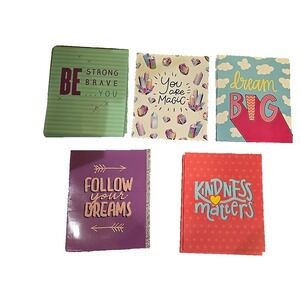 Set of‎ 5 Motivational Pocket Folders Be Strong Brave Dream Kindness Magic